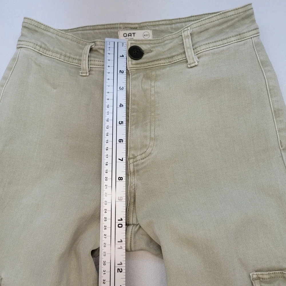 OAT New York‎ Cargo Jeans Womens 4/27 Green Wide Leg Raw Hem High Rise Utility